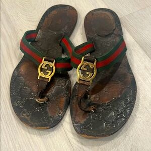 Gucci Leather Sandals with Red and Green Straps 7 very well worn.